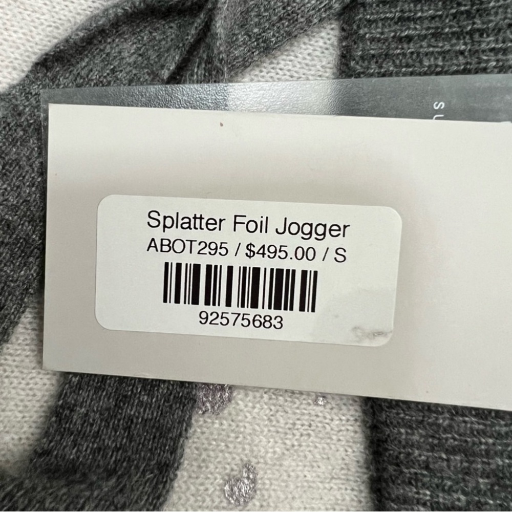 NWT BRODIE CASHMERE Splatter Foil Cashmere Joggers Silver White Pants Knit XS - Picture 12 of 13